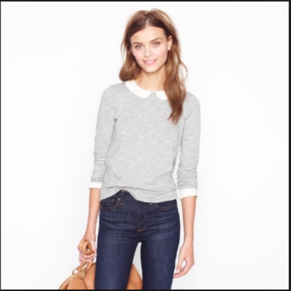 J.Crew Factory Peter Pan Collar Tee Gray Top - Picture 1 of 8